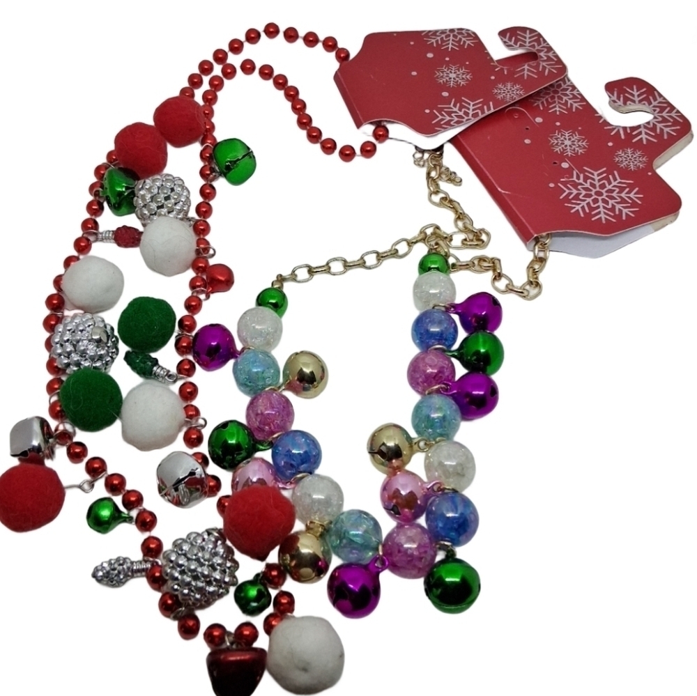 ​🎄 NWT Kohl's Christmas Necklace Bundle (2 Pcs) - Pom Poms & Jingle Bells